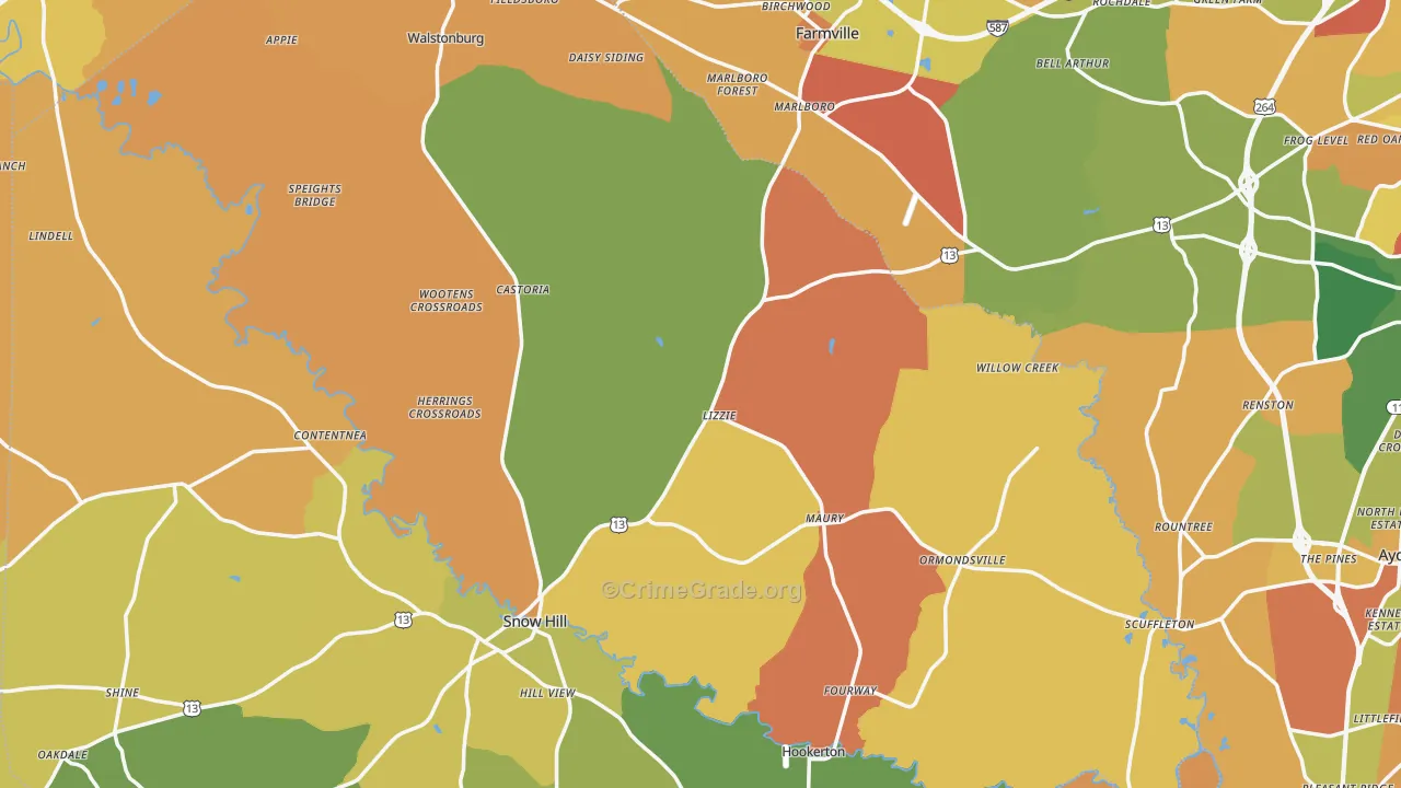 Fountain, NC Map of Murder Rates