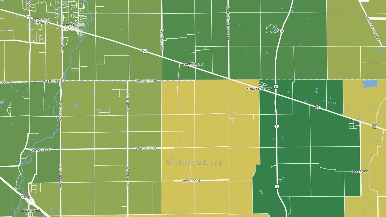 Fountaintown, IN Map of Murder Rates