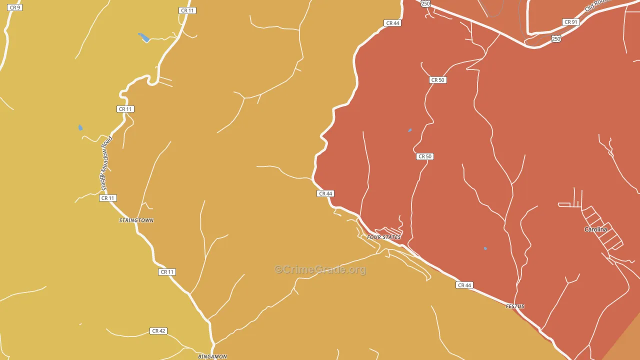 Four States, WV Map of Murder Rates