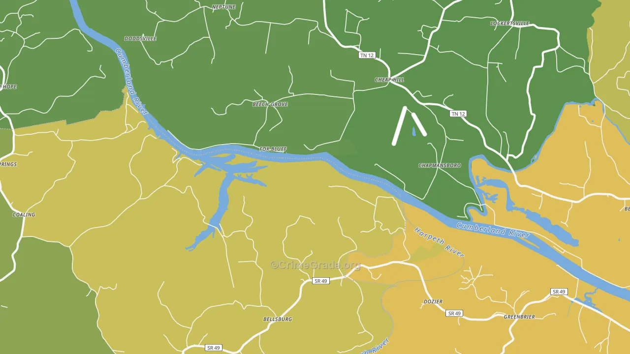 Fox Bluff, TN Map of Murder Rates