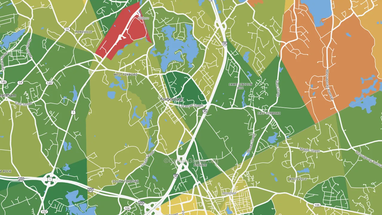 Foxboro, MA Map of Murder Rates
