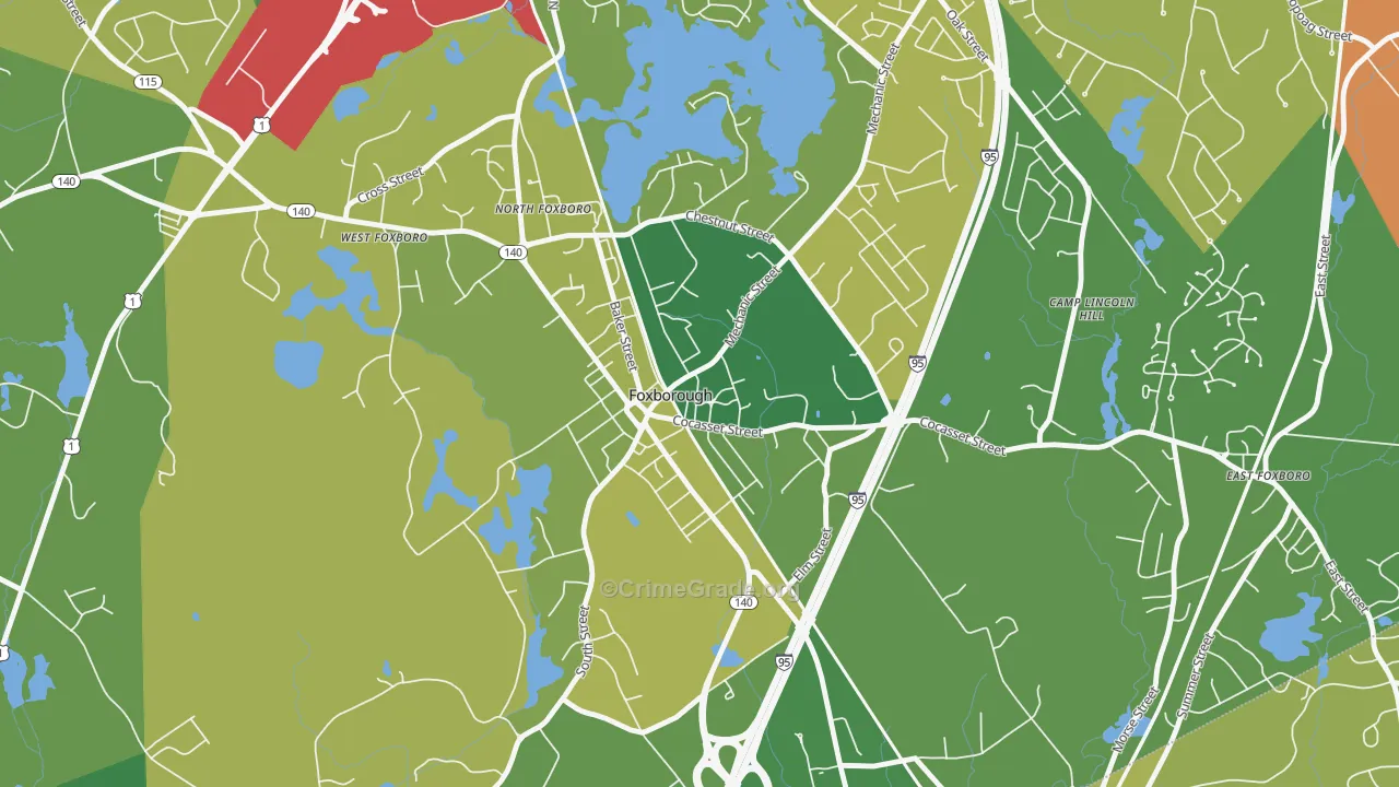 Foxborough, MA Map of Murder Rates