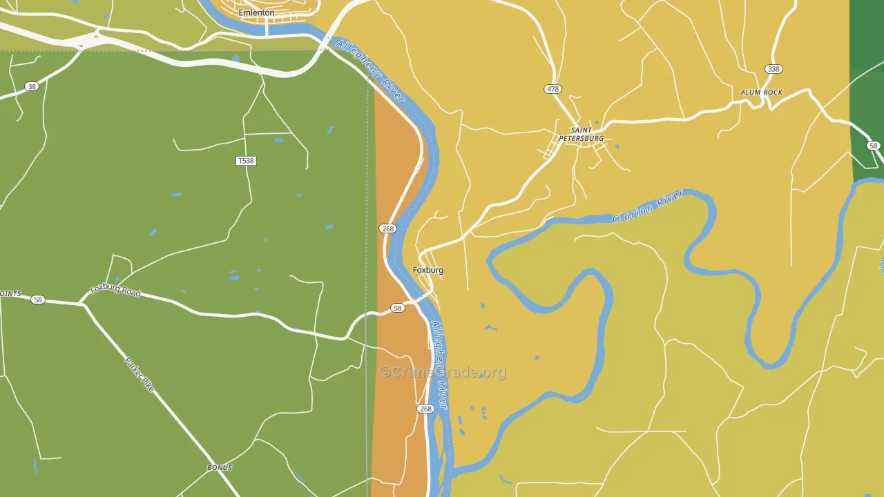 Foxburg, PA Map of Murder Rates