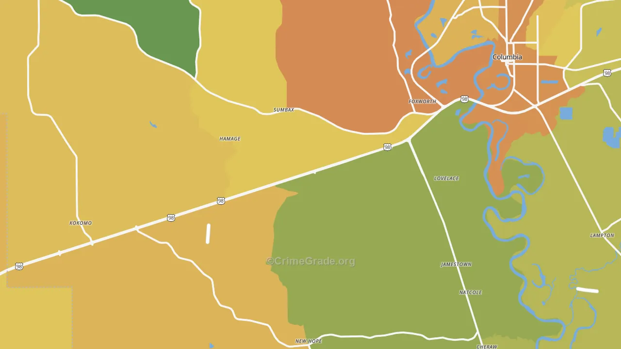 Foxworth, MS Map of Murder Rates