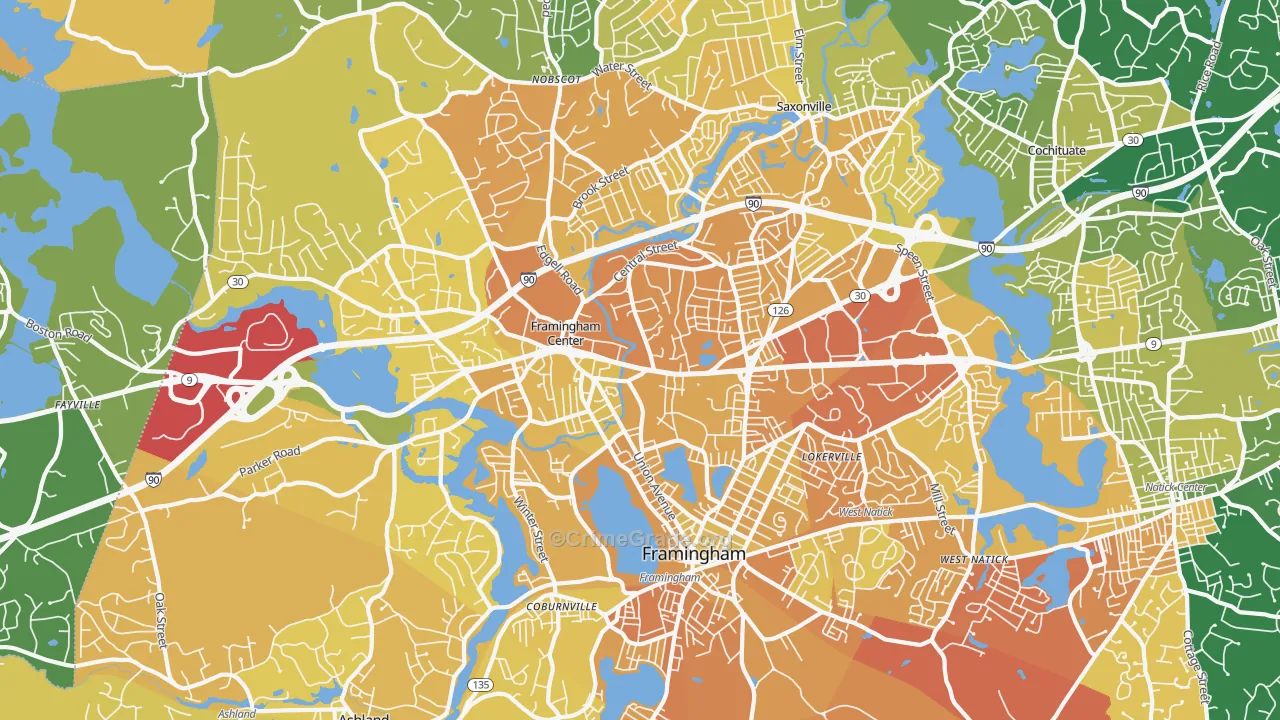 Framingham, MA Map of Murder Rates