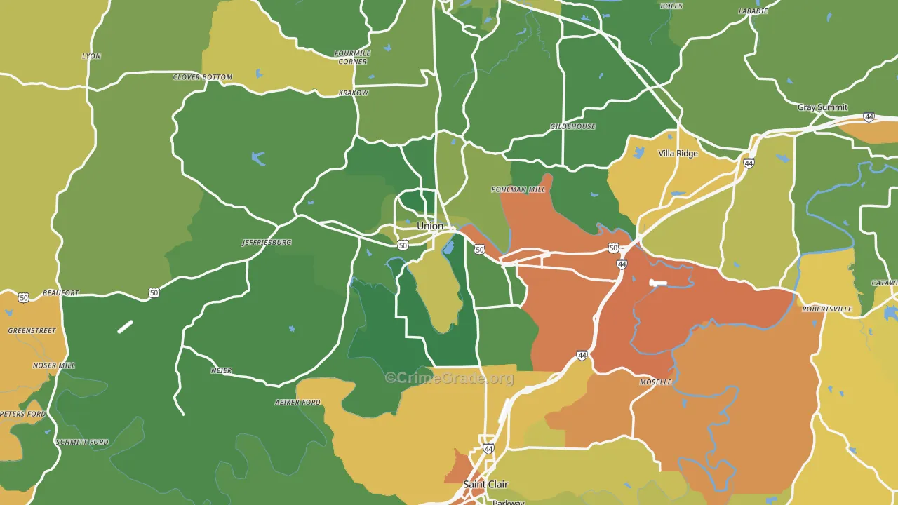 Franklin County, MO Map of Murder Rates