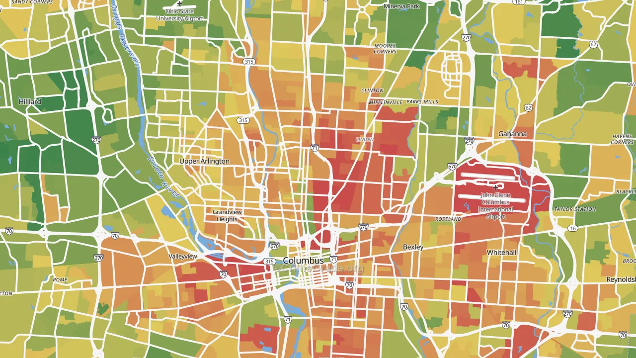 Franklin County, OH Map of Murder Rates