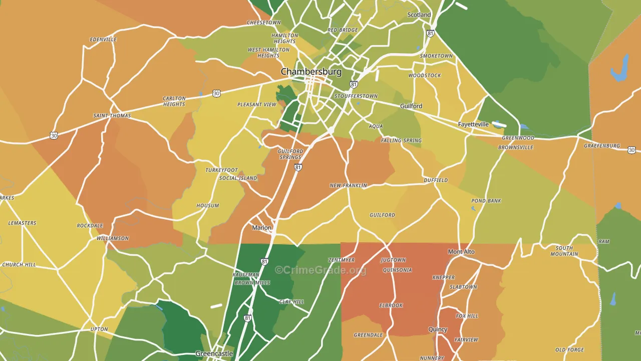 Franklin County, PA Map of Murder Rates