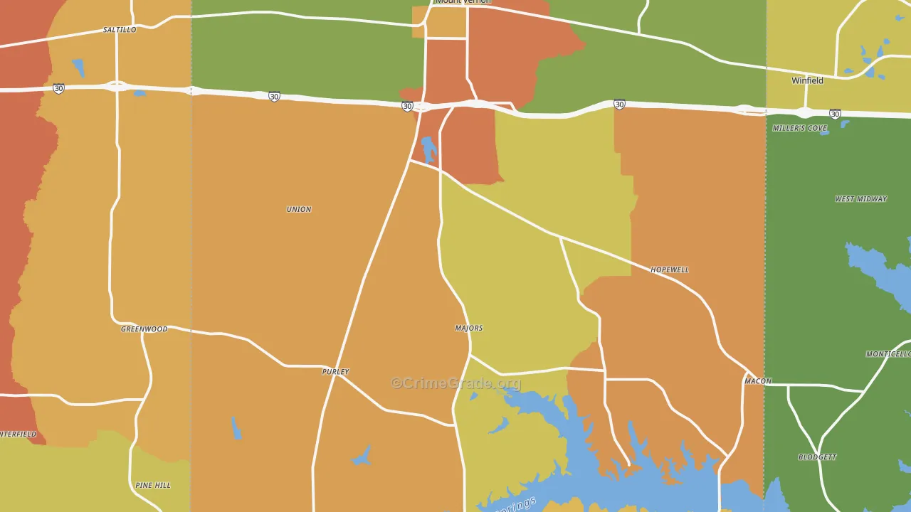 Franklin County, TX Map of Murder Rates