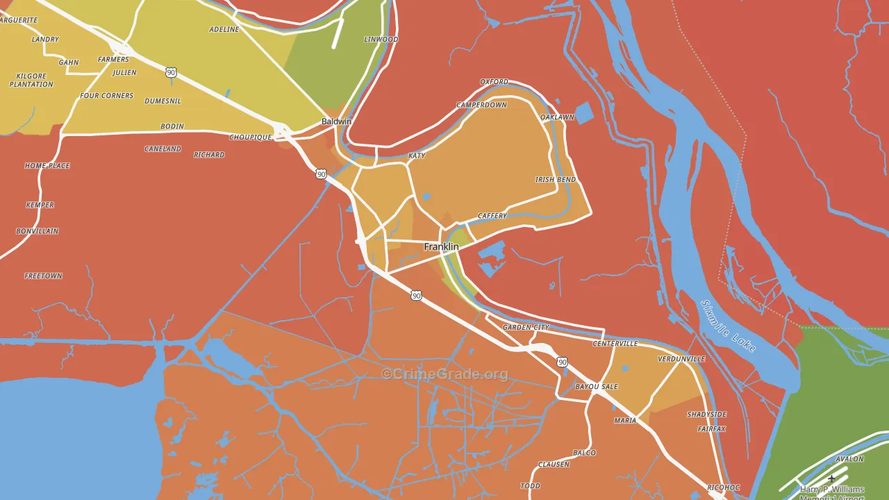 Franklin, LA Map of Murder Rates
