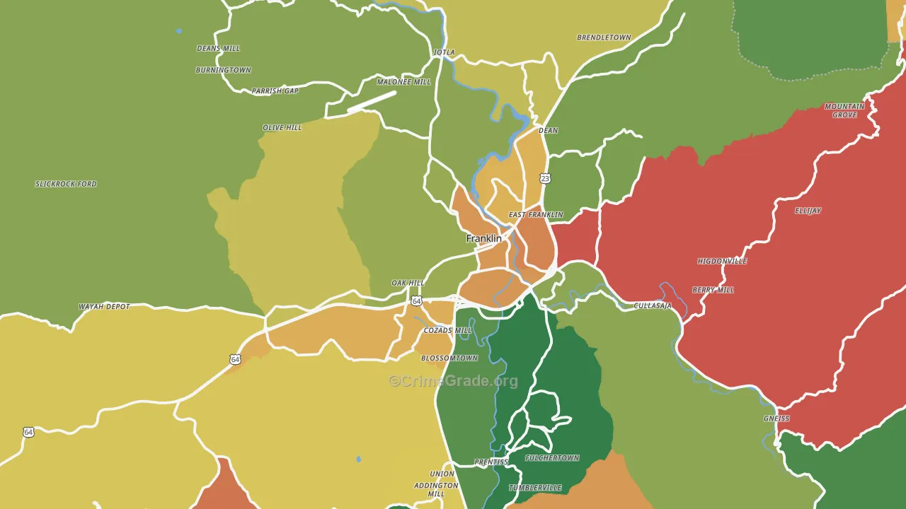 Franklin, NC Map of Murder Rates