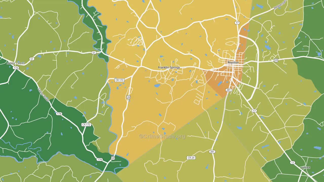 Franklin Springs, GA Map of Murder Rates