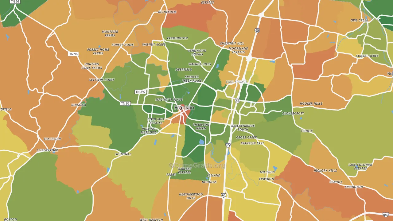 Franklin, TN Map of Murder Rates
