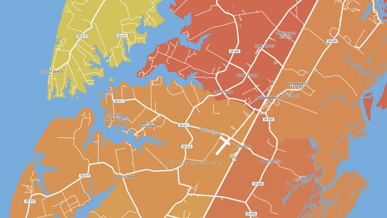 Franktown, VA Map of Murder Rates