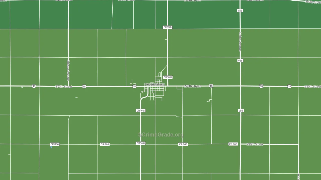 Fredericksburg, IA Map of Murder Rates