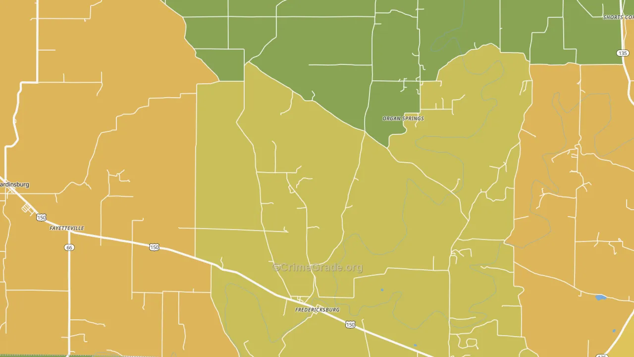Fredericksburg, IN Map of Murder Rates