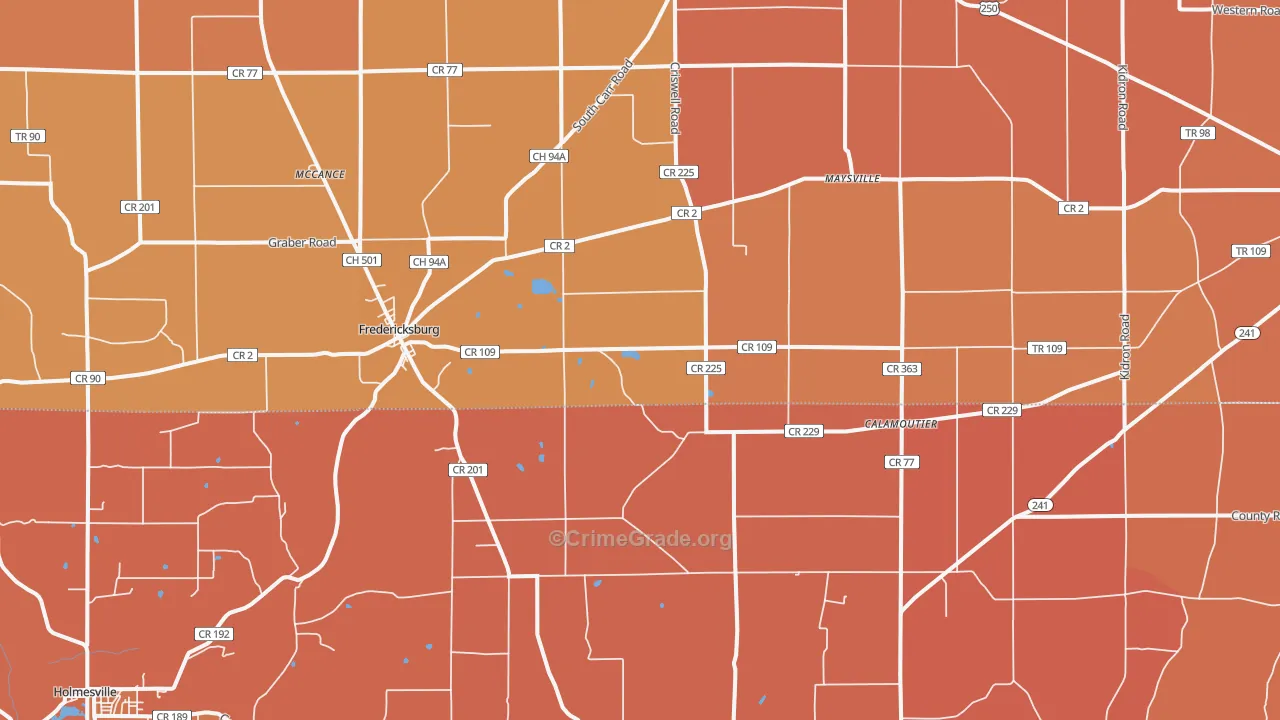 Fredericksburg, OH Map of Murder Rates