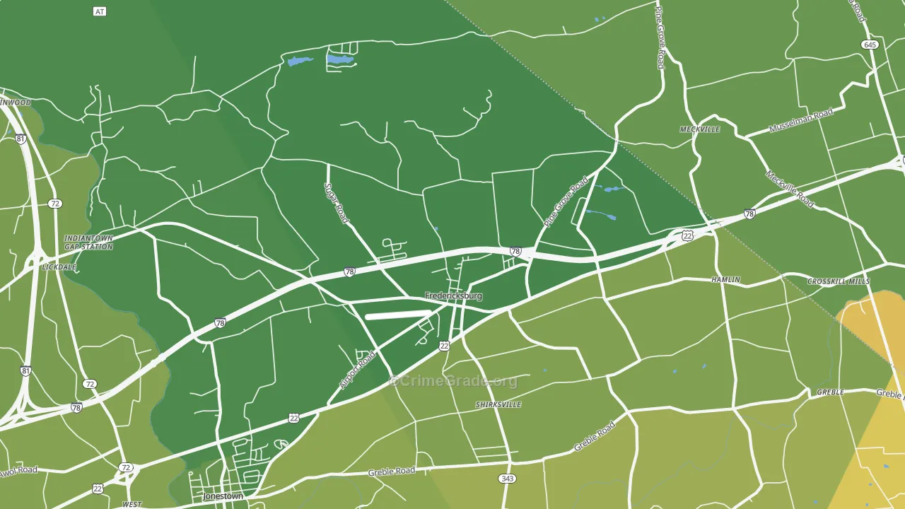 Fredericksburg, PA Map of Murder Rates