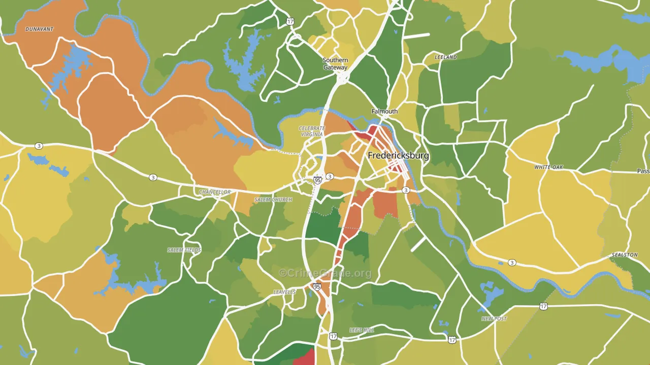 Fredericksburg, VA Map of Murder Rates