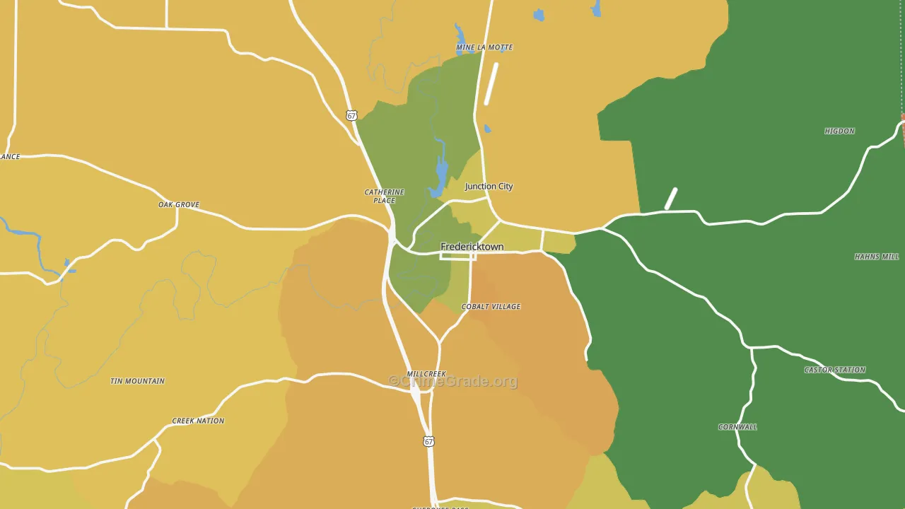 Fredericktown, MO Map of Murder Rates