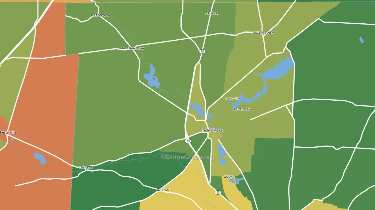 Fredericktown, OH Map of Murder Rates