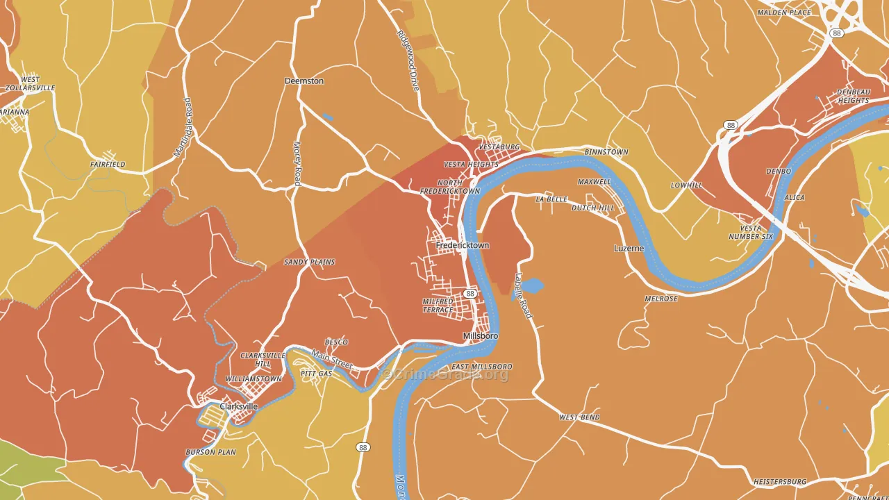 Fredericktown, PA Map of Murder Rates