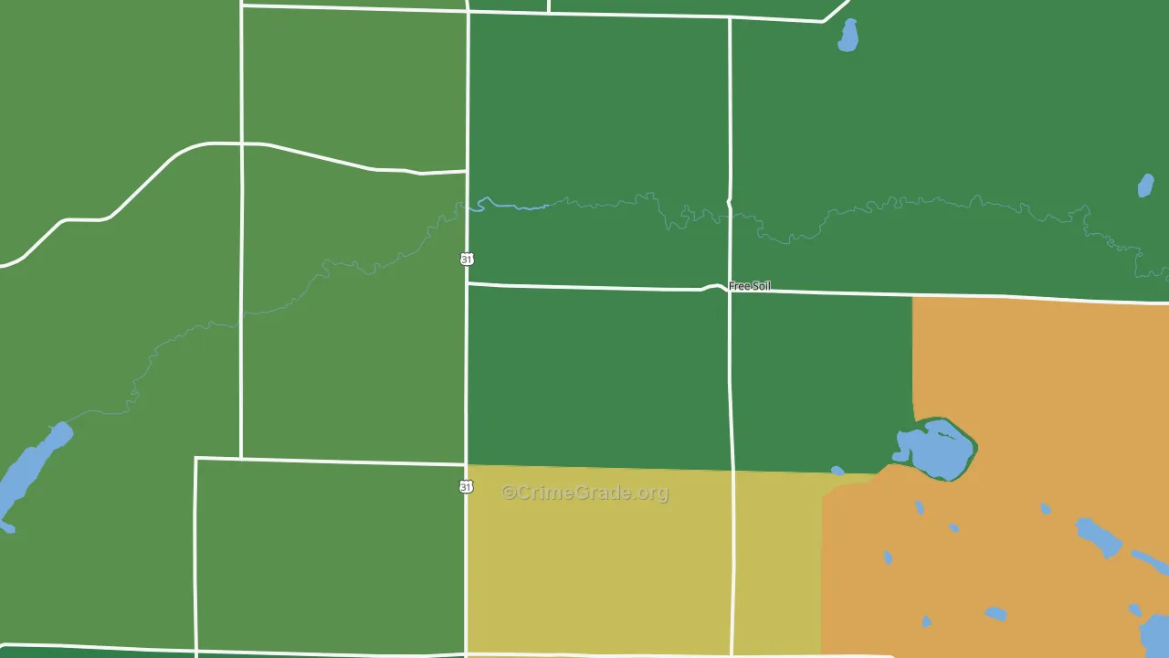 Free Soil, MI Map of Murder Rates