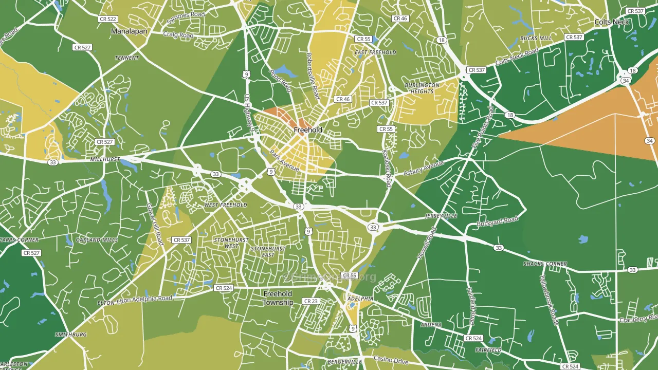 Freehold, NJ Map of Murder Rates