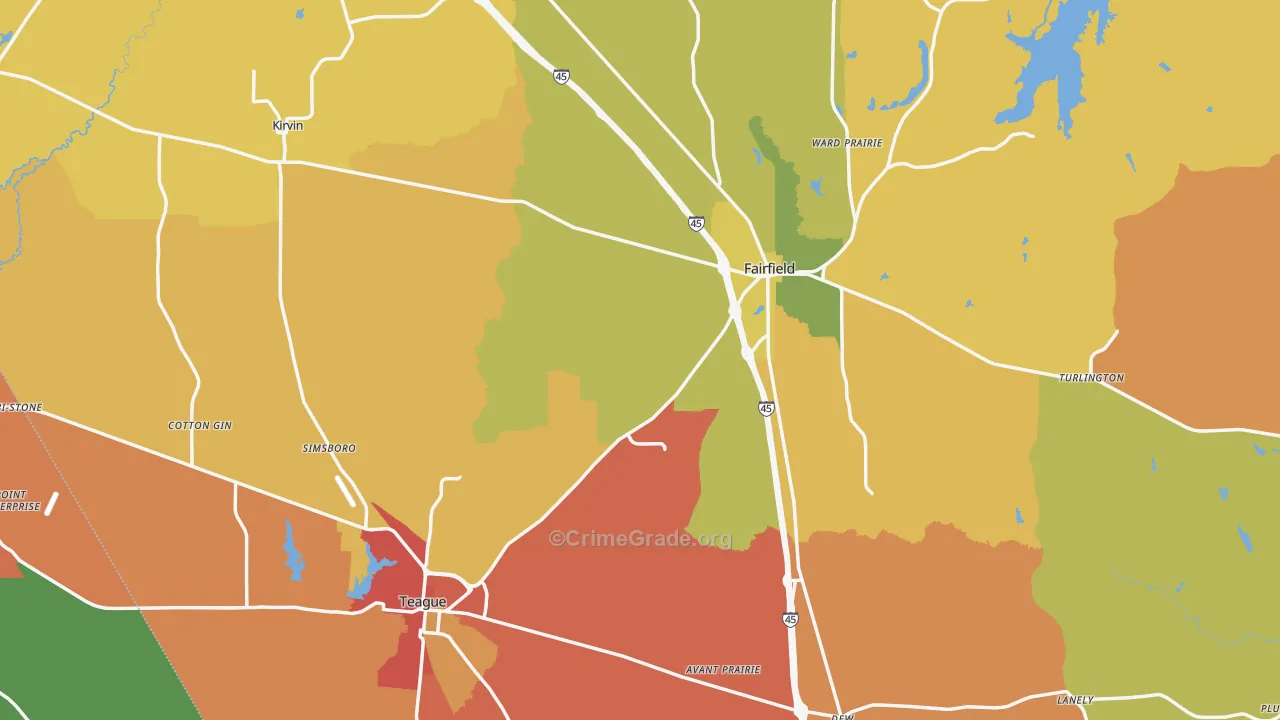 Freestone County, TX Map of Murder Rates
