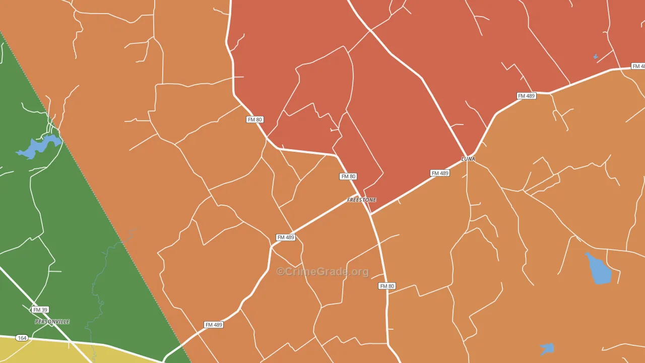 Freestone, TX Map of Murder Rates