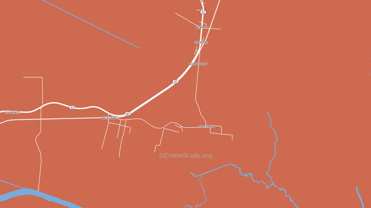 Freetown, LA Map of Murder Rates