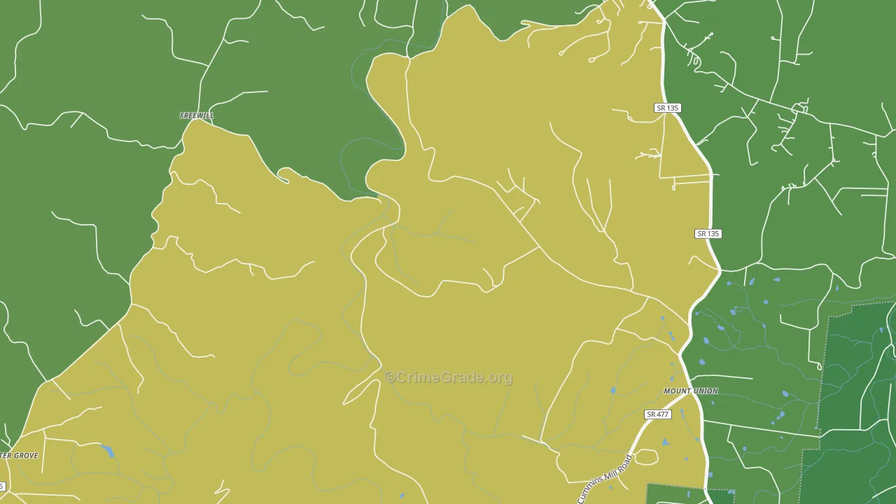 Freewill, TN Map of Murder Rates