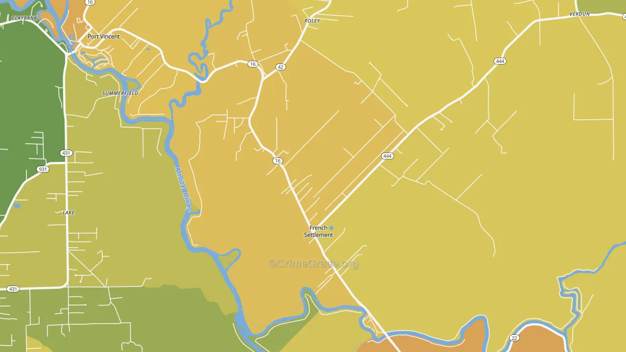 French Settlement, LA Map of Murder Rates
