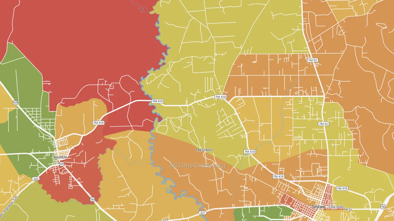 Fresenius, TX Map of Murder Rates