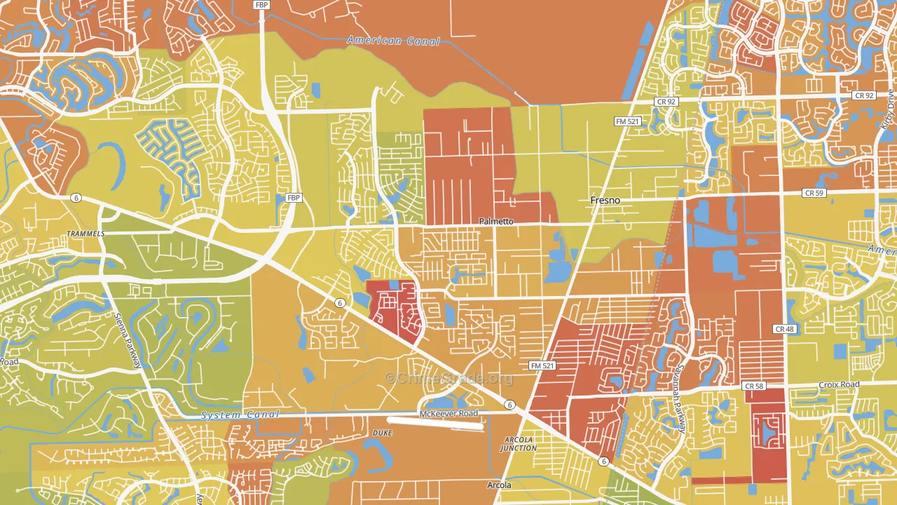Fresno, TX Map of Murder Rates