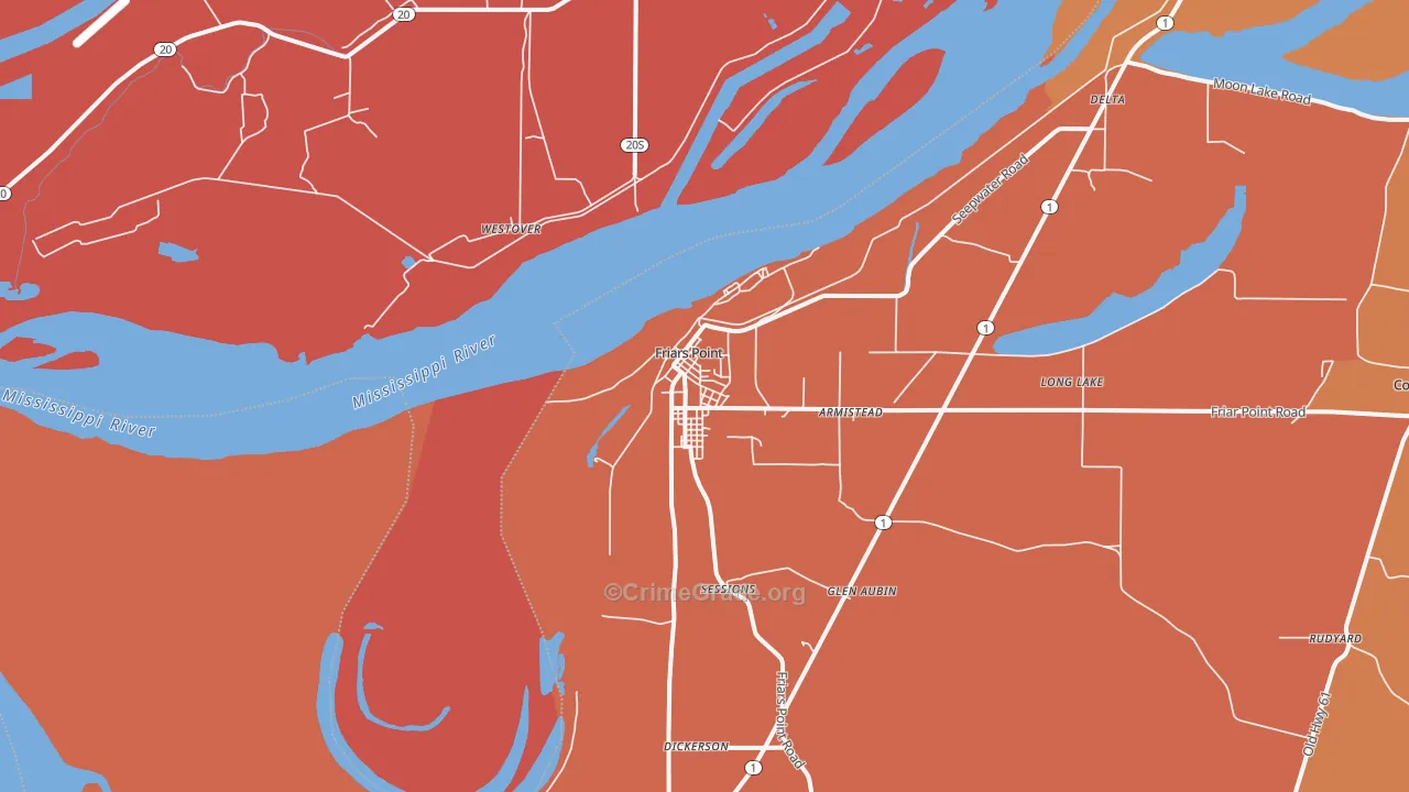 Friars Point, MS Map of Murder Rates