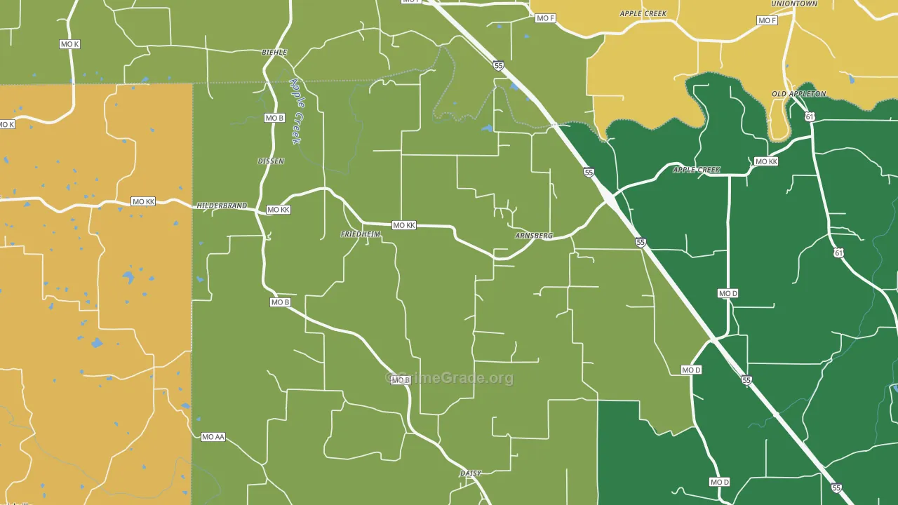 Friedheim, MO Map of Murder Rates