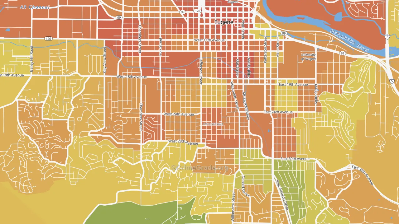 Friendly, Eugene, OR Map of Murder Rates