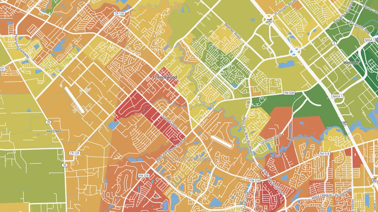 Friendswood, TX Map of Murder Rates