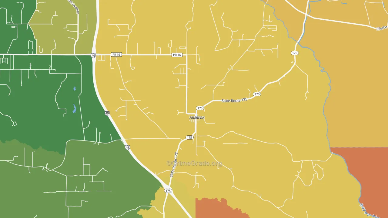 Frierson, LA Map of Murder Rates