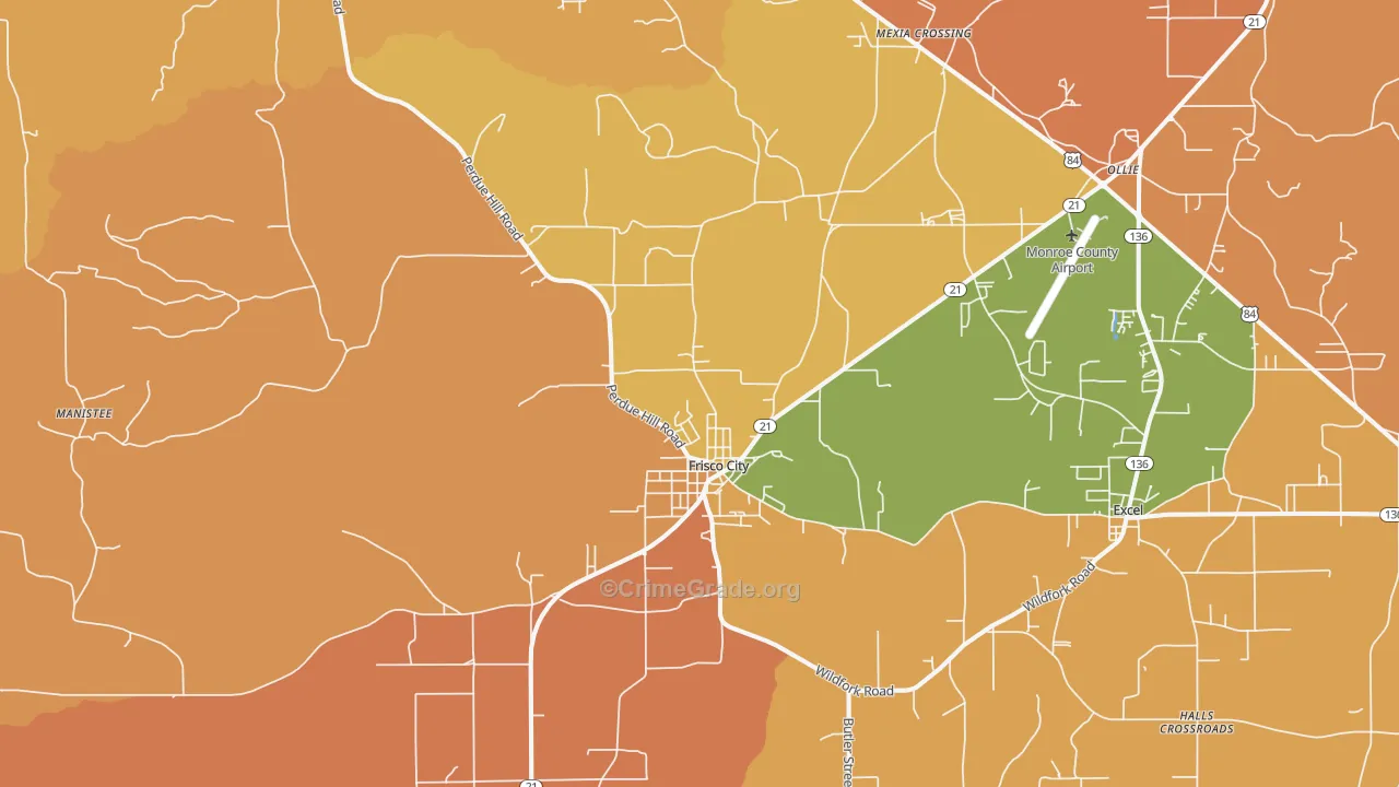 Frisco City, AL Map of Murder Rates