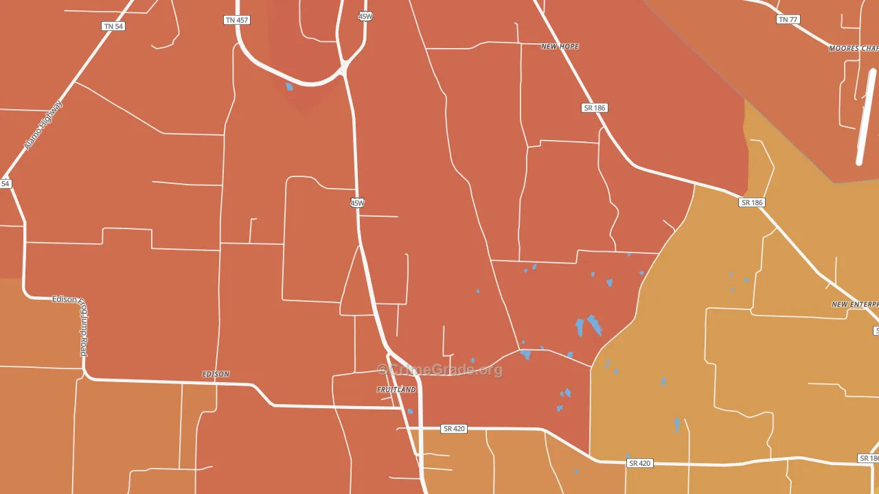 Fruitland, TN Map of Murder Rates