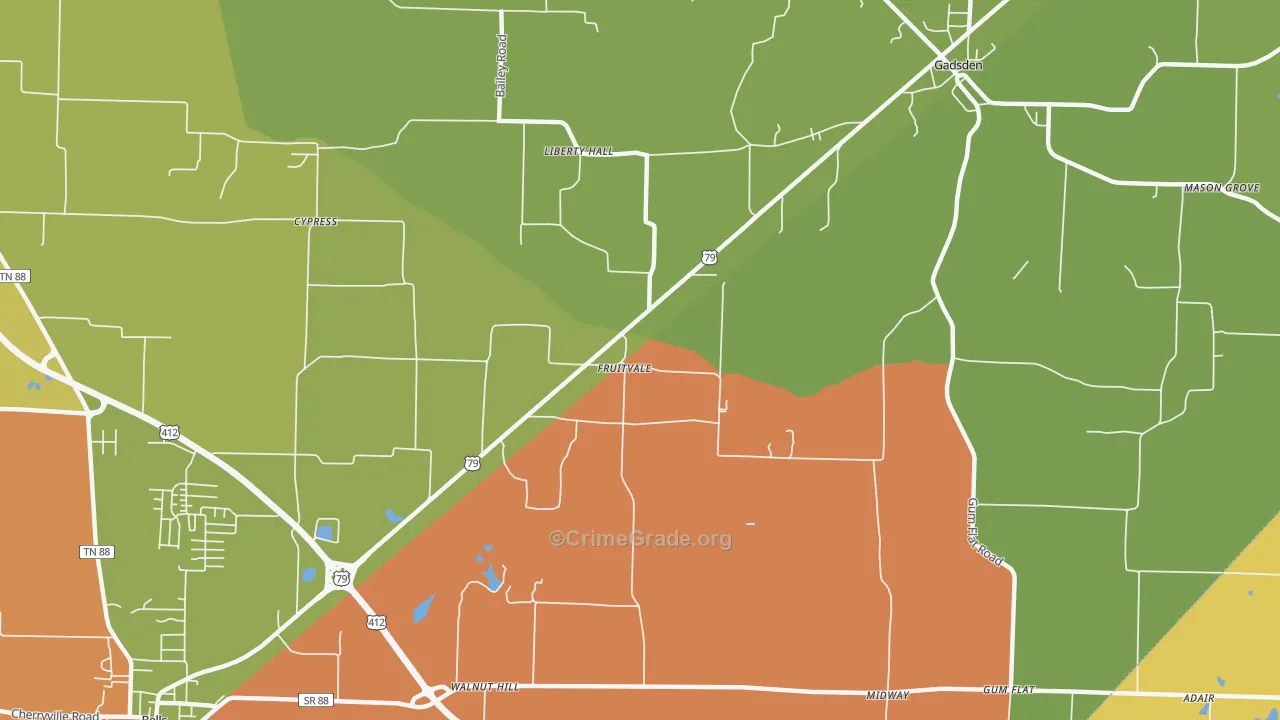 Fruitvale, TN Map of Murder Rates