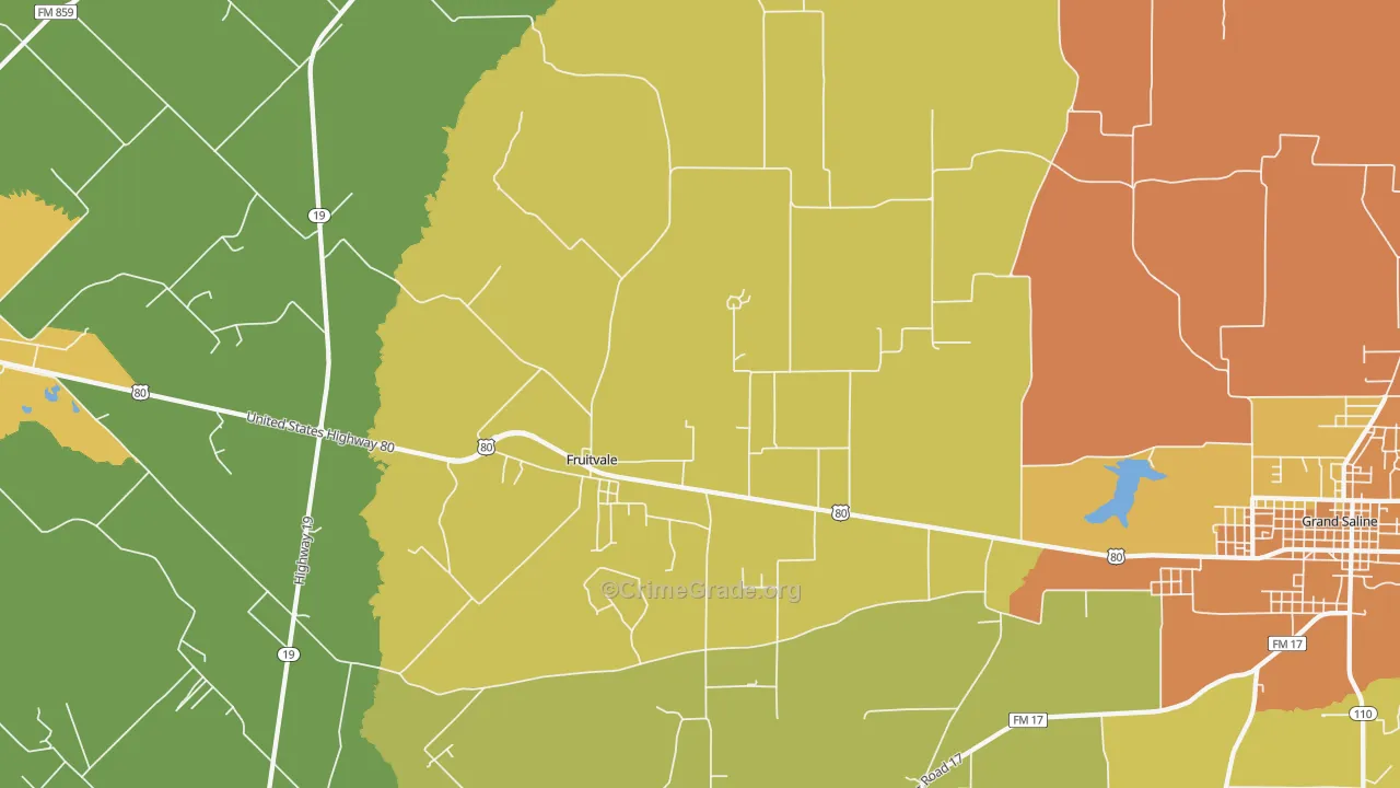 Fruitvale, TX Map of Murder Rates