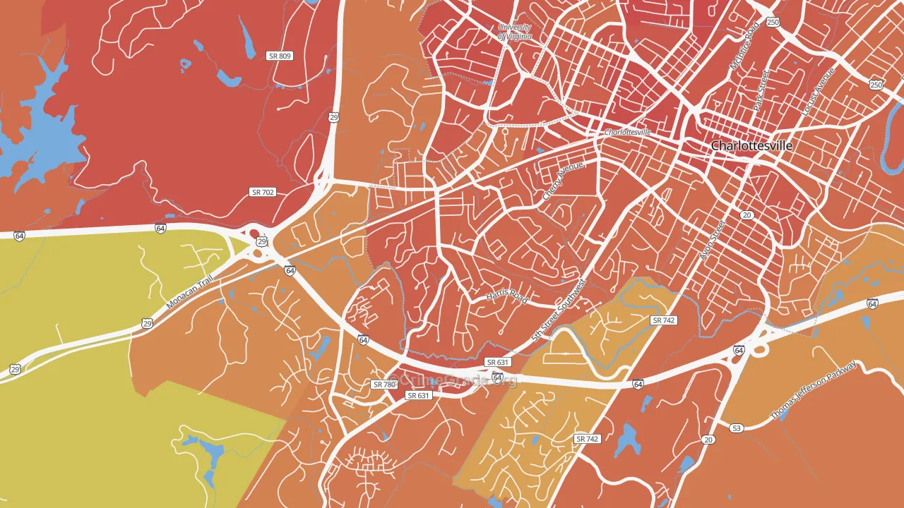 Fry Springs, Charlottesville, VA Map of Murder Rates