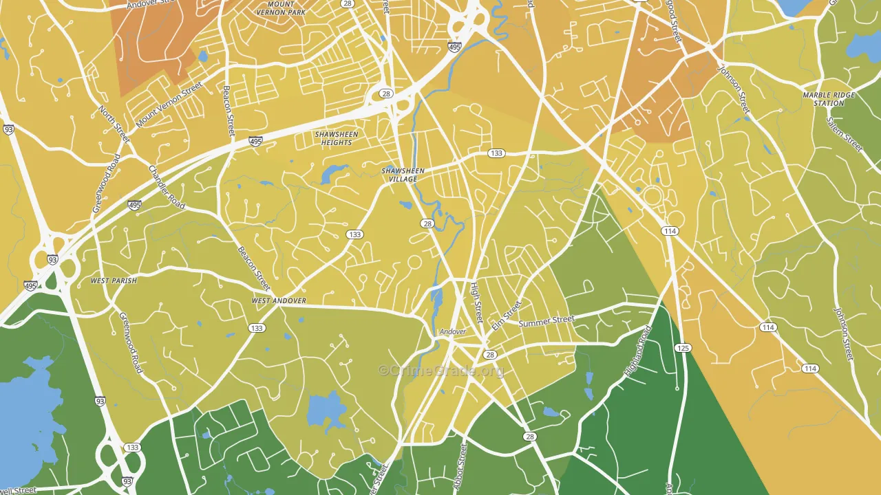 Frye Circle, Andover, MA Map of Murder Rates