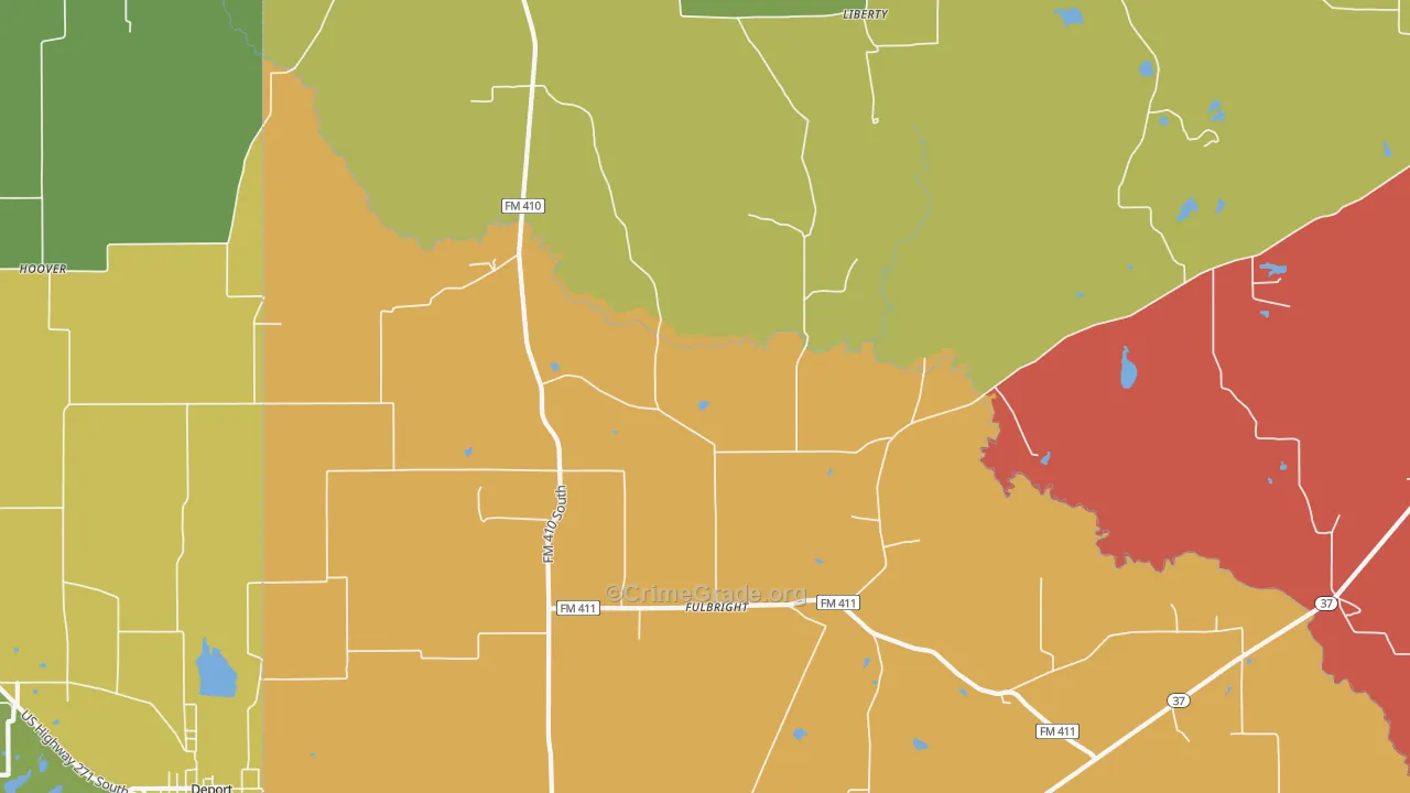 Fulbright, TX Map of Murder Rates