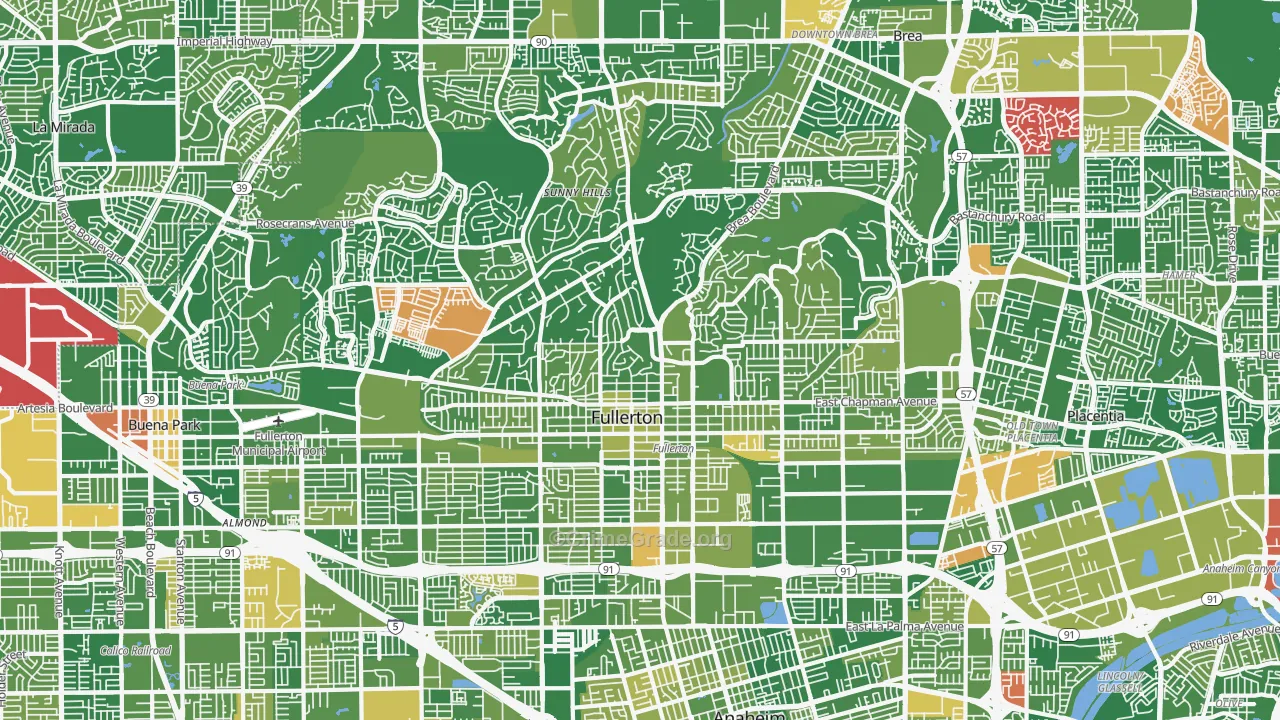 Fullerton, CA Map of Murder Rates