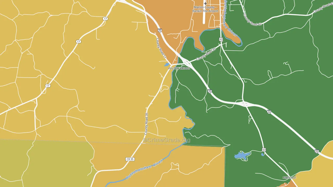 Fulton Bridge, AL Map of Murder Rates