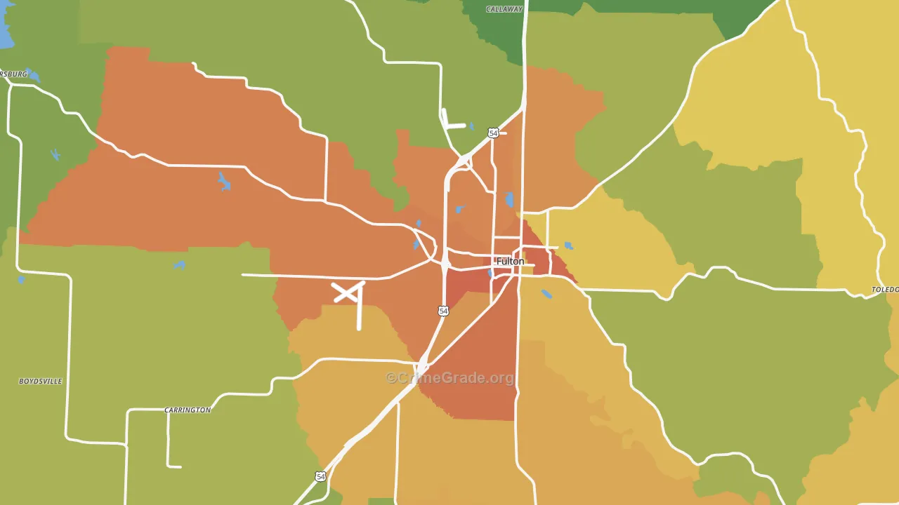 Fulton, MO Map of Murder Rates